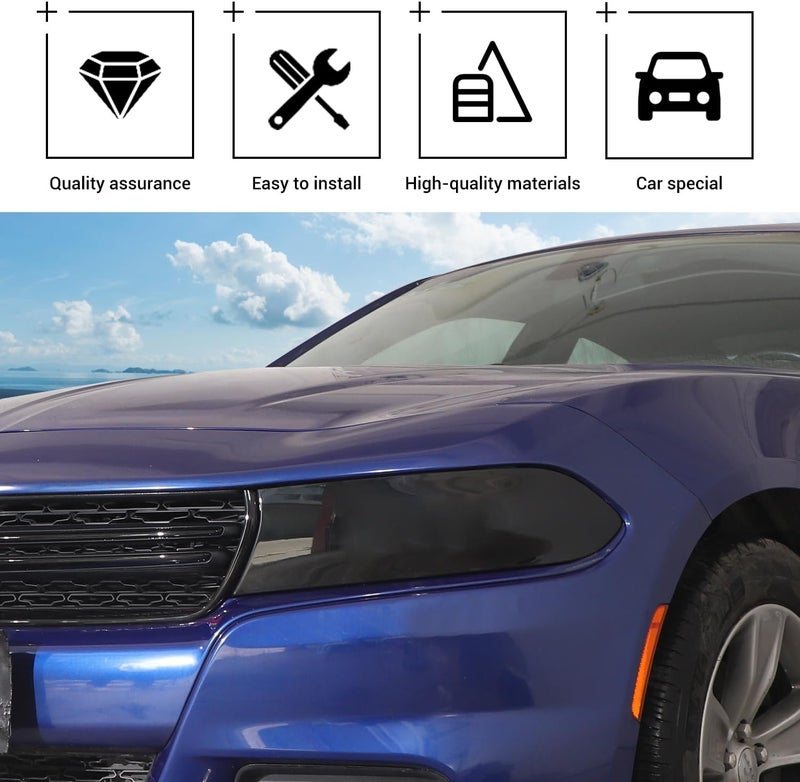 Hoolcar Front Headlight Lamp Cover Guard Trim Bezel Frame Decor Exterior Accessories Compatible with 2015-2023 Dodge Charger, Smoked Black, 2PCs - Image 3